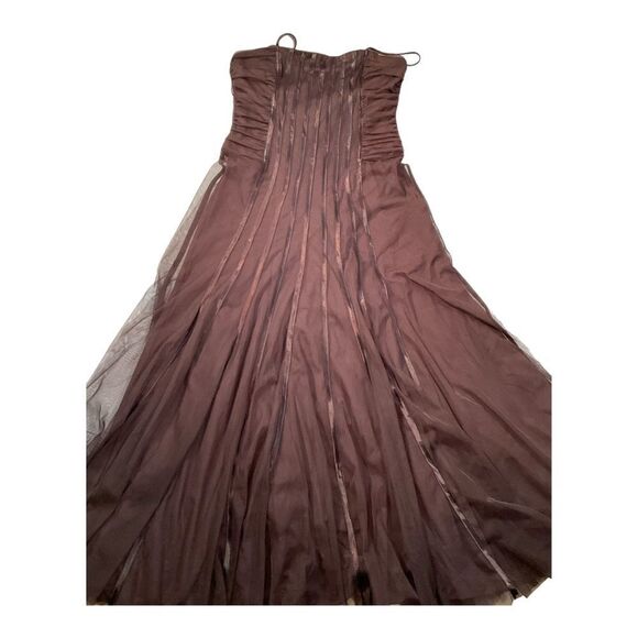 KM COLLECTIONS Women’s Brown Spaghetti Sleeves Maxi Dress Size 10 - Picture 9 of 14